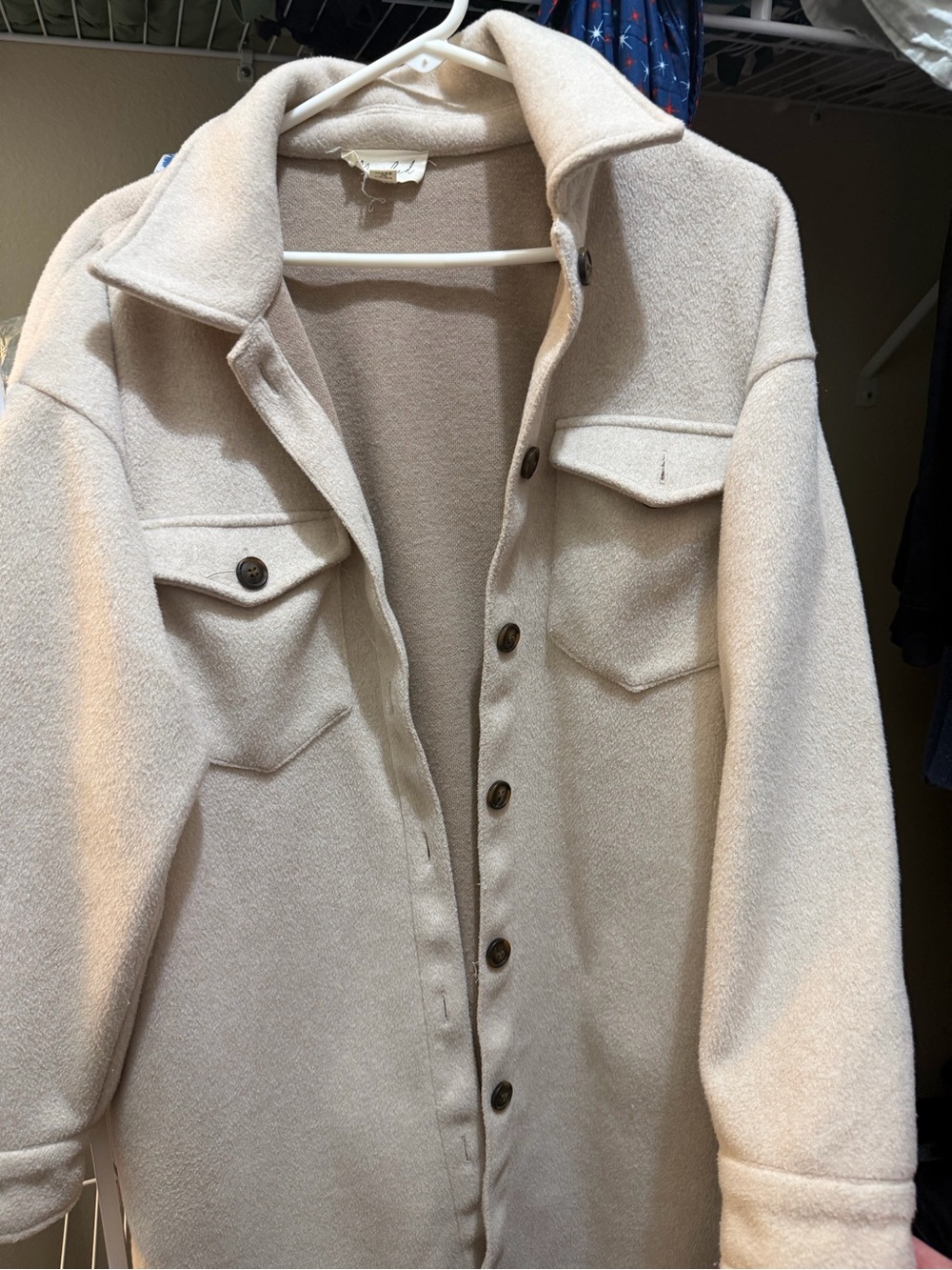Marled Cream Button-Front Trench Shacket